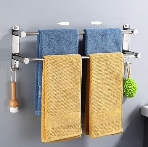 ANBOO Towel Rail Wall Mounted, Self Adhesive Stainless Steel 2 Tier Towel Rail for Bathroom Kitchen - 2 Installation Methods