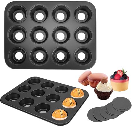 YKUKIZEE 2 Pack Mini Muffin Tray with Removable Bottom Non Stick, Mini Cupcake Trays 12 Hole Loose Bottom, Carbon Steel Mini Cheesecake Tin for Baking Sandwich Pan