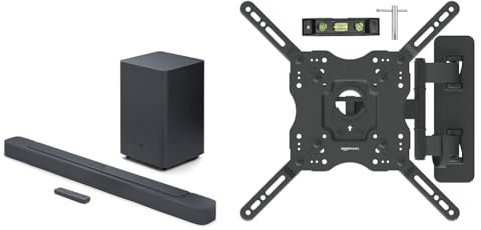 JBL Bar 2.1 Deep Bass MK2 – 2.1-Kanal-Soundbar mit kabellosem Subwoofer für Heimkino Sound-System – Schwarz & Amazon Basics - Bewegliche TV-Wandhalterung