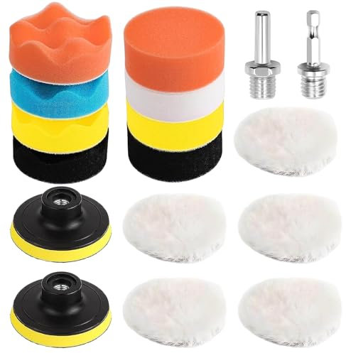 17 Stück 80MM Polierschwamm Sets Polierauflage Handpolierschwamm Set Flex Polieraufsatz Polieraufsatz für Winkelschleifer Wolle Polierhaub Polierset Auto Zum Polieren Schleifen und Wachsen