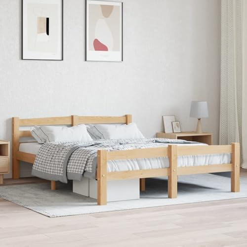 Gecheer Letto in Legno, Struttura Letto Singolo, 120x200 cm, Una Piazza e Mezza, in Legno Massello di Pino, L 200 cm, con Doghe, Giroletto in Legno Massello