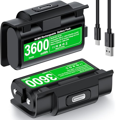 2 x 4800 mWh - Batería para Mando Xbox Series X, Recargable para Mando Xbox con 12 Horas de reproducción, Compatible con los mandos Xbox Series X/S, Xbox One S/X/Elite(Negro)