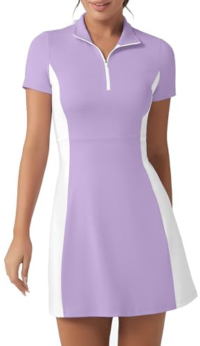 FKEEP Vestito da golf e tennis con pantaloncini da donna con collo a polo atletico allenamento abito da golf casual senza maniche abito a blocchi