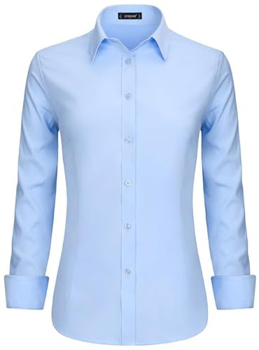 Stamain Camicia Donna Manica Lunga No Stiro Blusa Elegante Regular Fit Camicetta Classica per Ufficio Lavoro Cerimonia vestibilità Comoda Blu M