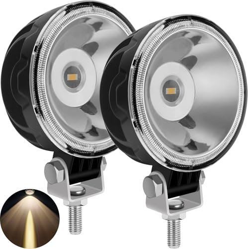 SUFEMOTEC Luci da Lavoro LED Rotonde 3 Pollici Gialle - Fendinebbia Moto, Faretto Fuoristrada per Camion SUV 4x4 - 12V 24V