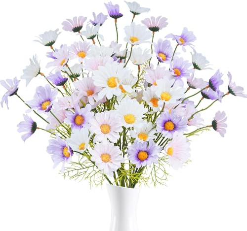 Fairblo 12 Pezzi Margherite Finte Fiori di Seta Fiori Finti Artificial Bouquet di Fiore Piante Artificiali Margherite Tre Colori per Cimitero Vasi Matrimoni, Casa, Decorazioni