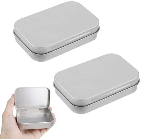 Gaaines 2 Pcs Rectangular Small Tin Boxes,Metal Tins Rectangular Empty Hinged Tins,Small With Lids for Candy Key Earring Coin Organizer(Silver)