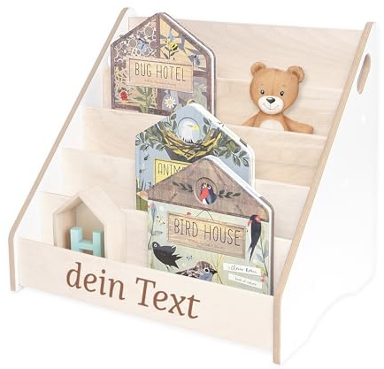 MAMOI® Libreria per bambini personalizzata con nome – Scaffale bambini, organizer libri per cameretta, espositore libri da terra, contenitore libri in legno