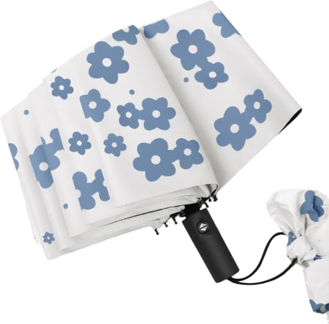 Meichoon Foldable Sun Umbrella UPF50+ UV Protection Lightweight Strong Wind Resistance Up to 5 Levels Anti-Ultraviolet Parasol with Auto Open/Close Function Bellflower Pattern Beige