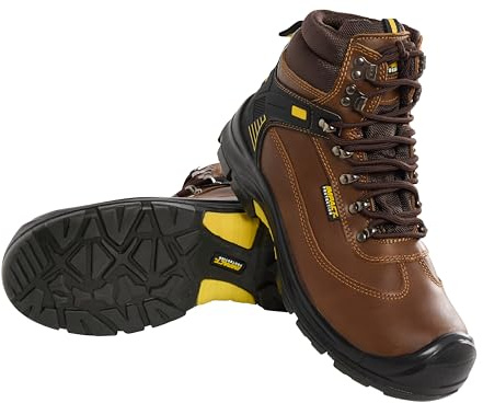 Foreman Men’s Brown Safety Work Boots – Steel Toe, High Ankle Lace-Up with Slip & Oil-Resistant Sole, Shock Absorption & Breathable Lining – EN ISO 20345 Certified Brown (11 UK, 45 EU Size)