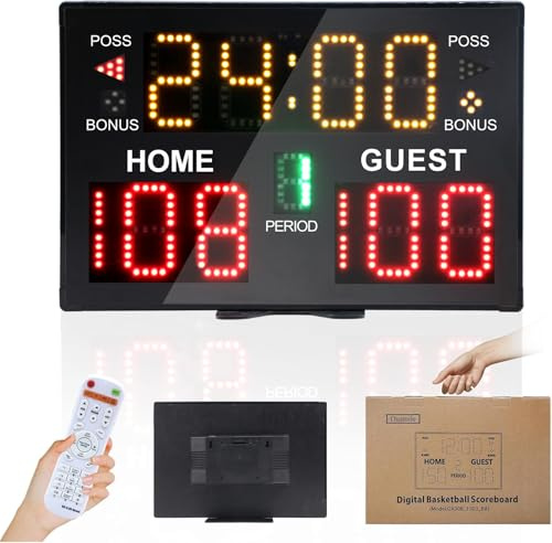 Ousmile Portable Digital Scoreboard with Remote, LED Electronic Score Keeper, Battery Powered Basketball Score Board, Outdoor Scoreboard for Indoor Outdoor Courts & Sports Events