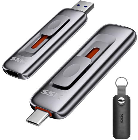 SSK USB C Pendrive 1 TB, Velocidad de Lectura y Escritura de 1000 MB/s, Dual Tipo-C + USB 3.2 Gen2 Memoria USB para iPhone 15/16, Android Phone/Tablet/Windows/Mac