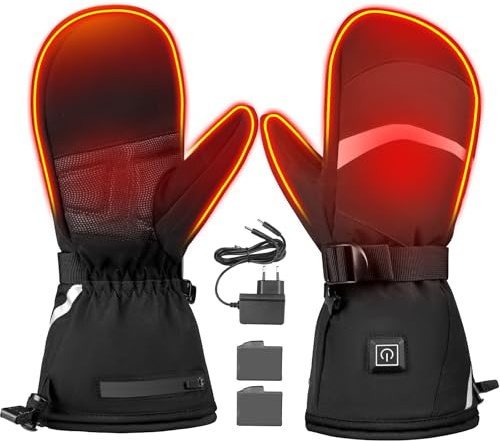 Moteoza Gants Chauffants avec Écran Tactile, 3000 mAh Gant Chauffant Rechargeables Isolants d'hiver pour Femmes et Hommes, 3 Températures, Imperméables, Antidérapants, C