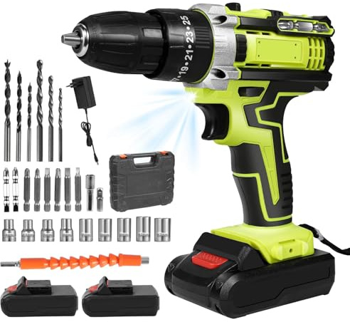 Taladro Inalámbrico, Juego De Taladro/Atornillador Inalámbrico 1300 Mah 28 V Con Kit De Accesorios 24 Piezas, Destornillador Eléctrico, Taladro Verde)