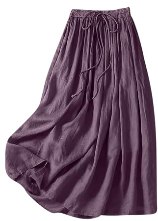 Gonna Da Donna in Lino Maxi Abiti in Cotone E Lino Vestito Boho Estiva Tinta Unita Per Il Tempo Libero Gonna a Pieghe Da Donna Vacanza Festa Mare per la Primavera e L'Estate Confortevole e Traspirante