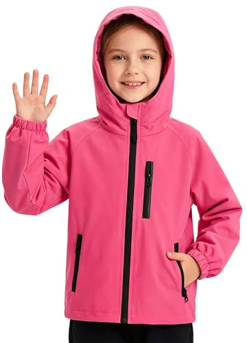 Domueay pojkar flickor vattentät jacka med huva barn regnrock ålder 5-13 år, Magenta, 10-11 Years