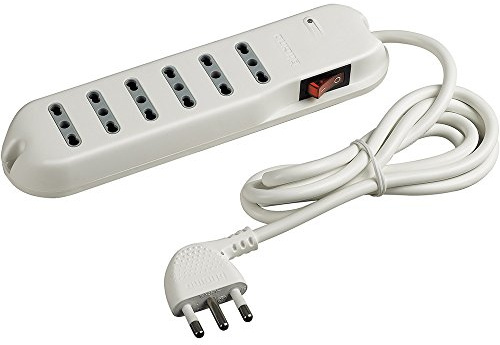 BTicino 3631DBF Slim6 Interruttore Salvafulmine con 6 Prese, 10/16 A, 1.5 m, Bianco