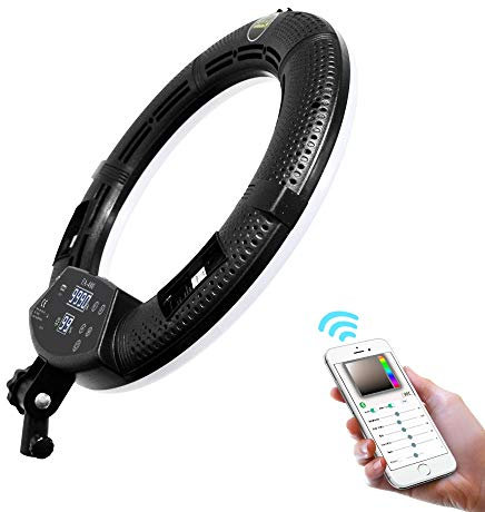 Yidoblo Kit luce anulare LED da 18 pollici 96W 2800K-9900K: controllo Bluetooth e lampada di controllo APP, con supporto per treppiede, per il trucco Illuminazione per studio video YouTube