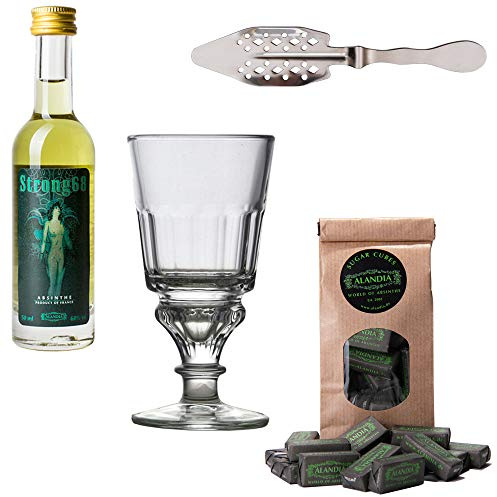 Absinth Starter Set von ALANDIA | Komplett mit original Absinthe 50 ml | 1x Reservoir Glas | 1x Edelstahl Löffel | 1x Zuckerwürfel