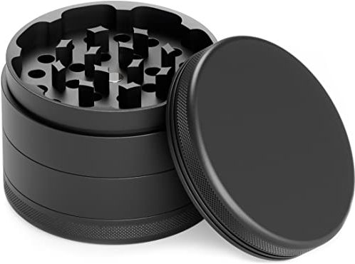 Keramik Grinder Crusher Haftfrei | 4-teilig | Nano Keramik beschichtete Kräutermühle | Ø 63 mm | inkl. Tragetasche, Pollenschaber, Pinsel und Mundstück