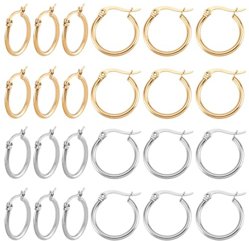 PH PandaHall 12 Paires Doré Argent Créoles 20mm Acier Inoxydable Créoles Rondes, Boucle D'oreille Creole Femme Bijoux Creole pour la Fabrication de Boucles d'oreilles Femmes Fête des Mères