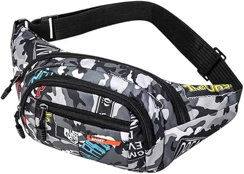 Dzxin Riñonera Hombre, Riñonera Deportiva con Correa Ajustable para Deportes al Aire Libre, Viaje, Correr, Senderismo, Ciclismo, Bum Bag Gery (Camuflaje)