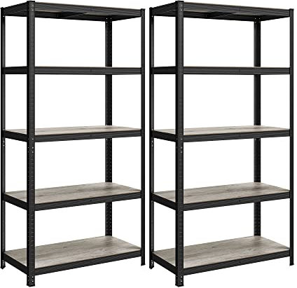 SONGMICS Standregal, 2er Set, Bücherregal, Lagerregal, 5 Ablagen, verstellbar, 50 x 100 x 200 cm, jeweils bis 600 kg belastbar, für Küche, Wohnzimmer, Greige-schwarz GLR050B22