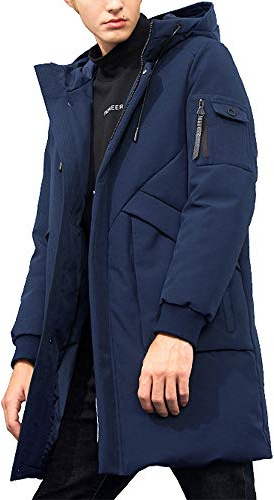 Pioneer Camp Abrigos de invierno para hombre, repelentes al agua, con capucha, cortavientos, gruesos, parkas, chaqueta acolchada larga, azul marino, Medium Alto