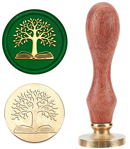 MAYJOYDIY Tampon à sceller l'arbre de vie Tampon à sceller les livres 25mm Tête de tampon en laiton vintage pour la décoration d'invitations de mariage Lettres enveloppes Emballage cadeau
