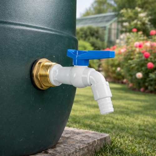 Solid brass water butt/rain barrel/tank threaded outlet adaptor/connector with 2 washers and nut,range of tap options (pvc tap with barb)