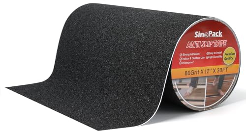 SinoPack Anti Slip Tape Black - 12Inch x 30FT Non Skid Ramp for Outdoor, High Traction Abrasive Adhesive Anti Slip for Stairs Step