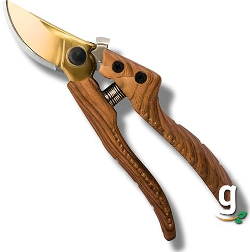 Gardazon Sécateur de jardin avec lame en acier Bypass japonais (diamètre 25 mm) imitation bois – Sécateur idéal pour les fleurs et les arbustes, sécateur avec poignée antidérapante, tranchant huilé,