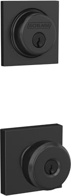 Schlage FB55 N G BWE 622 COL Single Cylinder Deadbolt and Keyed Entry Bowery Knob with Collins Trim, Matte Black