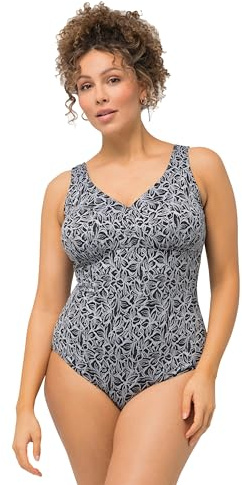 Ulla Popken Bañador Laura, Estructura de Hojas 826546 Traje de baño de una Sola Pieza, Negro, 46 Mujeres