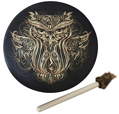 Msiud Tambor Siberiano, Tambors Chamánico, Tambor Ritual Piel Sintética Hecho a Mano, Música Espiritual Madera Vintage Sanador Sonido Instrumento Percusión Piel Sintética Con Baqueta