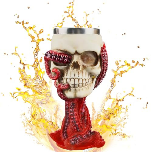 FePen Taza de Calavera de Halloween, Jarra de Cerveza Calavera, Cáliz Calavera de Halloween, Cáliz Cráneo, Gothic 3D Skull Mug, Copa de Vino Calavera, Resina de Acero Inoxidable Taza Kráneo (copa)