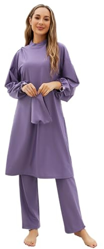 3 st Nya Burkini Femmes muslimska modest badkläder eleganta lösa badkläder klassisk ljuslila långärmad burkini för islamiska kvinnor med Hijab