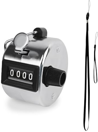 GDMINLO Metal Hand Tally Clicker Counter, 4-Digit Number Count Clicker with Metal Case Mechanical Counter for Coaching, Knitting, Lap, Fishing, Golf and Row with 2-Nylon Lanyard,Silver