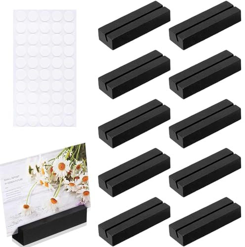 MOAZIFI 12 Stück Kartenhalter Holz (schwarz), Kartenhalter, Tischkartenhalter, Fotohalter, Menükartenhalter, Kartenständer, Kartenhalter Tisch, Tischkartenhalter Holz, Postkartenhalter