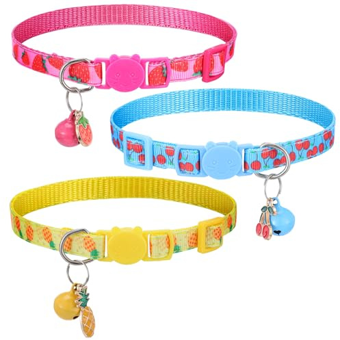 Wanmu 3Pcs Breakaway Cat Collars with Bell & Cute Pendants, Adjustable Safety Kitten Collars, Cute Kitty Collar, Pet Supplies Accessories for Girl Boy Cats Puppy and Small Pets