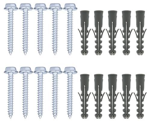 10 Pcs M10 x 50mm Masonry Wall Fixing Plug & Coach Screw Zinc Plated and Washers, Heavy Duty Brick Wall Plug Ideal for TV Aerial Mast Satellite Dish Bracket Shelf Racking Fixing Installation