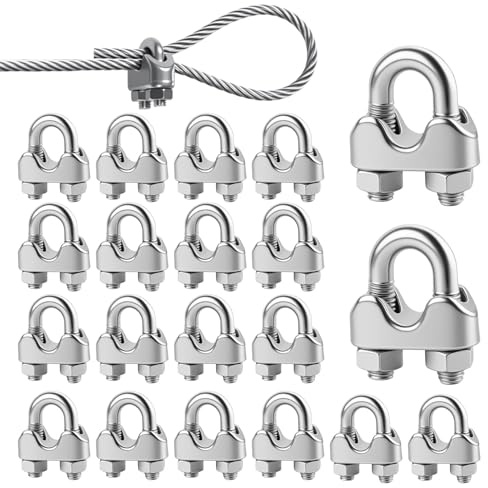 Abrazadera Cable Acero M5, 20 piezas 5mm Abrazaderas de Perno en U de Acero Inoxidable Wire Rope Clips para Conexión de Extremo de Cable de Hierro Sujetar Cuerdas Toldos Colgantes Tendederos (M5)