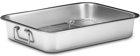 Stainless Steel Turkey Roasting Pan with Rack & Handles, Heavy Duty Food-Safe Turkey Pan Dishwasher Safe, Perfect for Cooking Turkey and Steak for Thanksgiving and Christmas (Standard)