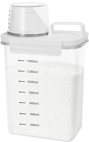 Zorplex 1800 Ml Tvättmedelsbehållare, Lufttät Och Läckagesäker Dispenser med Mätkopp, Praktisk Förvaring av Tvättpulver, Flytande Tvättmedel, Spannmål, Ris och Husdjursfoder