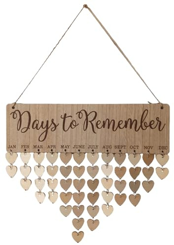 Födelsedagskalender i trä för familj, födelsedagspåminnelse, kalenderbräda, spårplatta med 50 etiketter för vägg, hemklassrumsdekor och present till mamma, lärare, familjeorganisatör (dagar att minnas