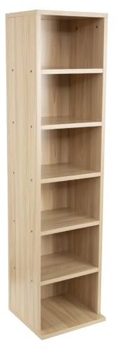 CHZIMADE 6-Tier Wooden Bookcase CD DVD Storage Units Media Display Shelving Organizer Cabinet Wood Storage Rack Wood Color