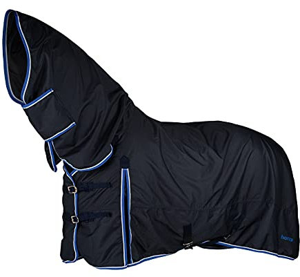 HORZE Glasgow Leichte Regendecke mit Halsteil, Weidedecke fur Pferde, Decke fur Pferd, 600D, Blau, 145