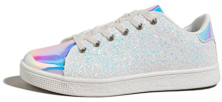 LUCKY STEP glittriga glitterskor för kvinnor bling glänsande, Vitt hologram, 37 EU