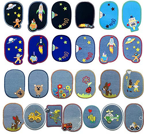 Woohome Aufnäher zum Aufbügeln, 25 Stück, Planet Stickerei, selbstklebend, zum Aufbügeln für Jeans, Jacken, Kleidung, Handtasche, Schuhe