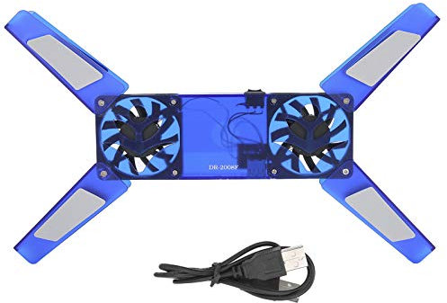 DR-2008F Soporte de enfriamiento para computadora portátil, Cable USB de Almohadilla de enfriamiento Plegable de Doble Ventilador, Suministros de computadora con 2 Ventiladores(Azul)
